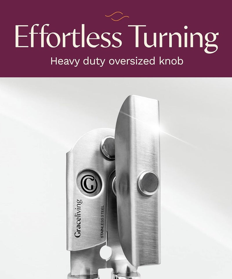 Graceliving Premium Multifunction Magnetic Manual Can Opener and Bottle Opener, Heavy Duty Stainless Steel Sharp Cutting Blade and Oversized Easy Turn Knob, Soft-Touch Handle, Kitchen Use, Mauve - Image 3
